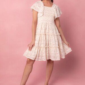 Ivy City Madison Smocked Floral Eyelet Embroidered Cream Pink Dress